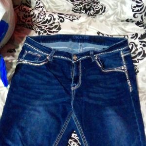 Women's dark blue embellished jeans